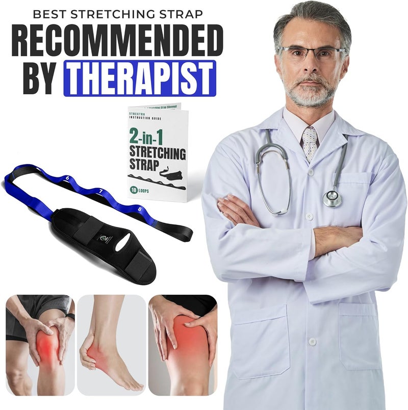STRECTRA Stretch Strap with Loops Physical Therapy - Full Body Exercise Straps for Stretching with Detachable Foot - Leg & Calf Stretcher for Plantar Fasciitis, Physical Therapy, Pain Relief, and Flexibility - Image 5